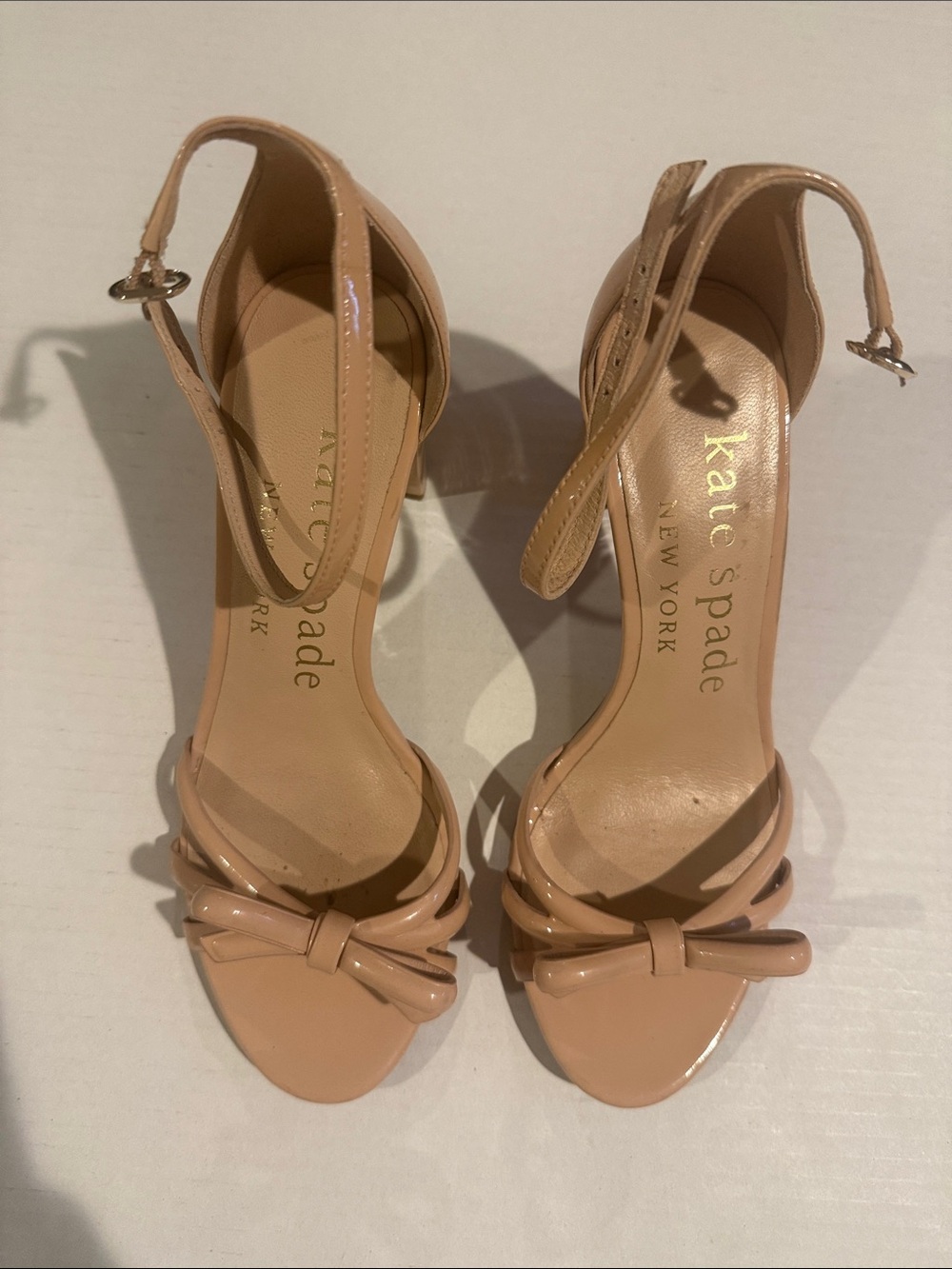kate spade Nude Patent Bow Ankle-Strap Heels